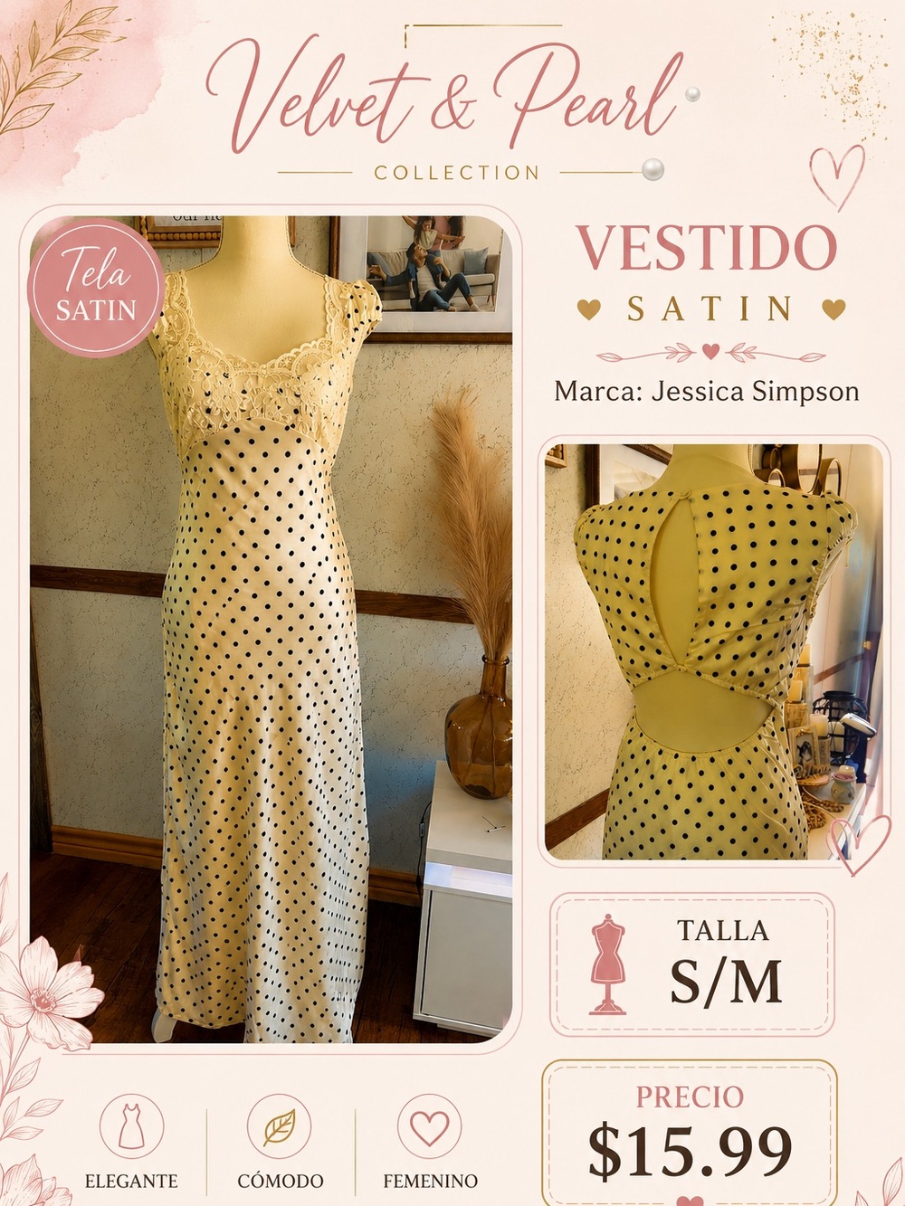 Jessica Simpson Satin Polka Dot Open-Back Slip Dress